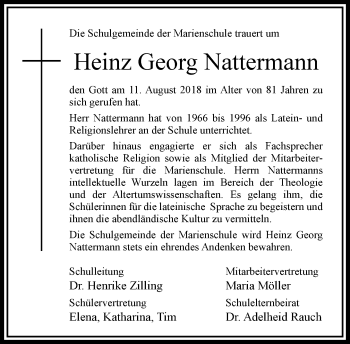 Traueranzeige von Heinz Georg Nattermann von RMZ