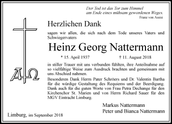 Traueranzeige von Heinz Georg Nattermann von RMZ