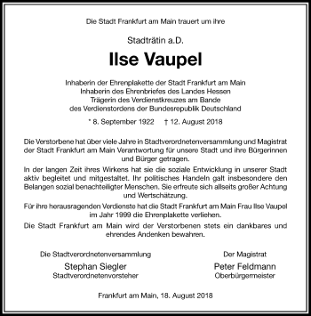 Traueranzeige von Ilse Vaupel von RMZ