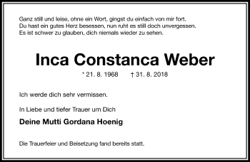 Traueranzeige von Inca Constanca Weber von RMZ