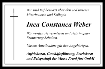 Traueranzeige von Inca Constanca Weber von RMZ