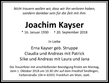 Traueranzeige von Joachim Kayser von RMZ