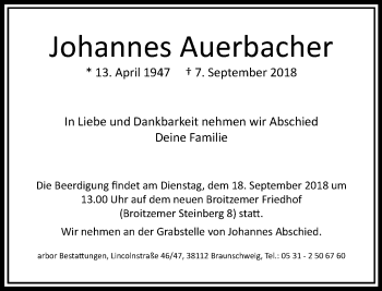 Traueranzeige von Johannes Auerbacher von RMZ