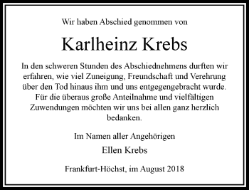 Traueranzeige von Karlheinz Krebs von RMZ