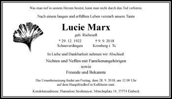 Traueranzeige von Lucie Marx von RMZ