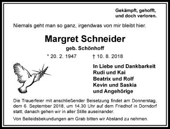 Traueranzeige von Margret Schneider von RMZ