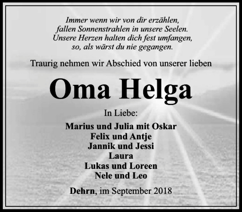 Traueranzeigen von Oma Helga | trauer-rheinmain.de