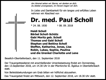 Traueranzeige von Paul Scholl von RMZ