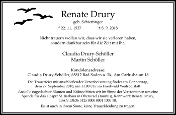 Traueranzeige von Renate Drury von RMZ