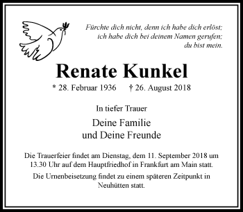 Traueranzeige von Renate Kunkel von RMZ