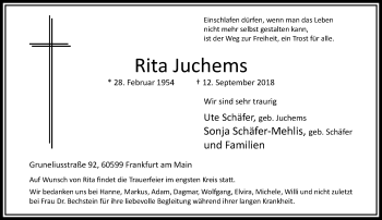 Traueranzeige von Rita Juchems von RMZ