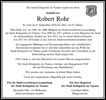 Traueranzeige von Robert Rohr von RMZ