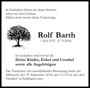 Traueranzeige von Rolf Barth von RMZ