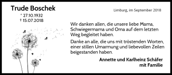 Traueranzeige von Trude Boschek von RMZ