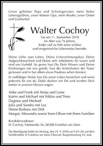 Traueranzeige von Walter Cochoy von RMZ