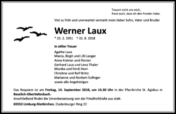 Traueranzeige von Werner Laux von Rhein Main Media