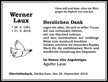 Traueranzeige von Werner Laux von Rhein Main Media