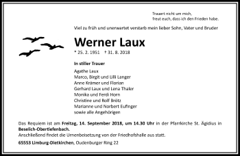 Traueranzeige von Werner Laux von RMZ