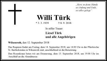 Traueranzeige von Willi Türk von RMZ