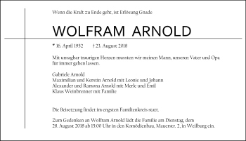Traueranzeige von Wolfram Arnold von RMZ