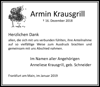 Traueranzeige von Armin Krausgrill von RMZ