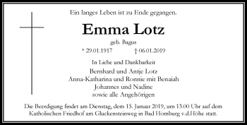 Traueranzeige von Emma Lotz von RMZ