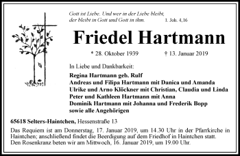 Traueranzeige von Friedel Hartmann von RMZ