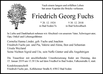 Traueranzeige von Friedrich Georg Fuchs von RMZ