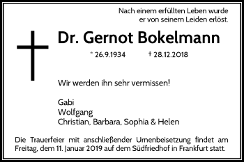 Traueranzeige von Gernot Bokelmann von RMZ