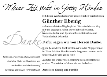 Traueranzeige von Günther Ebenig von RMZ