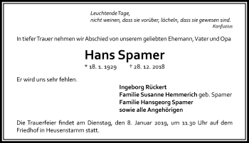 Traueranzeige von Hans Spamer von RMZ