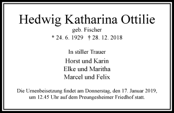 Traueranzeige von Hedwig Katharina Ottilie von RMZ