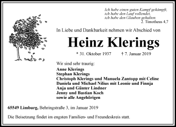 Traueranzeige von Heinz Klerings von RMZ