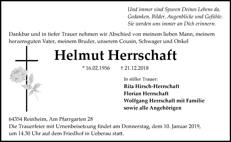  Traueranzeige für Helmut Herrschaft vom 05.01.2019 aus RMZ