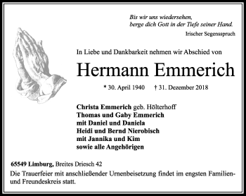Traueranzeige von Hermann Emmerich von RMZ