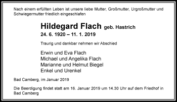 Traueranzeige von Hildegard Flach von RMZ