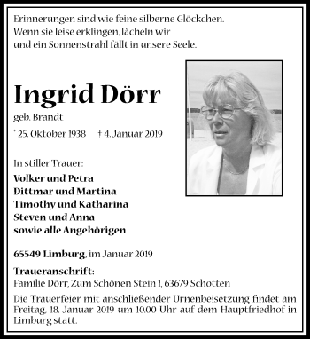 Traueranzeige von Ingrid Dörr von RMZ