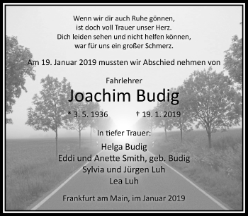 Traueranzeige von Joachim Budig von RMZ