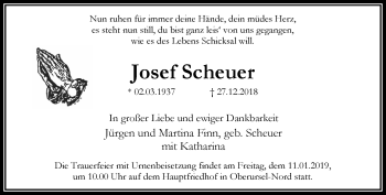 Traueranzeige von Josef Scheuer von RMZ