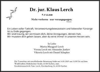 Traueranzeige von Klaus Lerch von RMZ