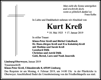 Traueranzeige von Kurt Kreß von RMZ