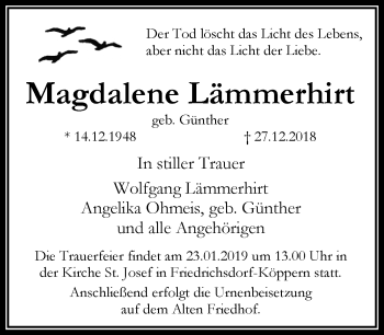 Traueranzeige von Magdalene Lämmerhirt von RMZ