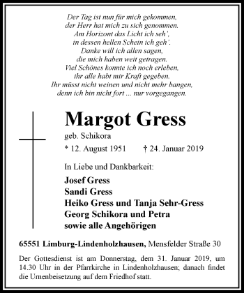 Traueranzeige von Margot Gress von RMZ