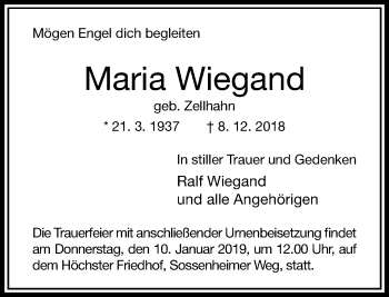 Traueranzeige von Maria Wiegand von RMZ