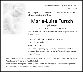 Traueranzeige von Marie Luise Tursch von RMZ