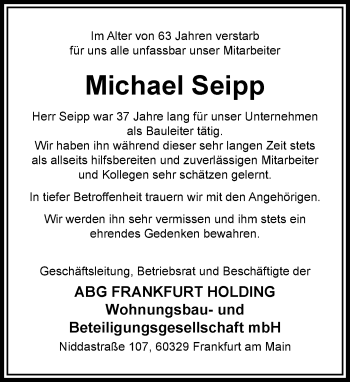 Traueranzeige von Michael Seipp von RMZ