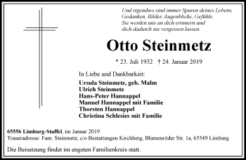 Traueranzeige von Otto Steinmetz von RMZ