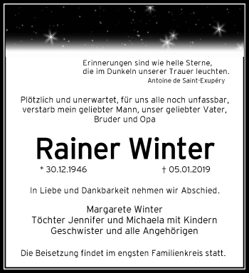 Traueranzeige von Rainer Winter von RMZ