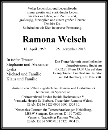 Traueranzeige von Ramona Welsch von RMZ