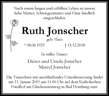 Traueranzeige von Ruth Jonscher von RMZ
